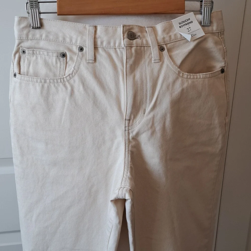 NWT J.Crew Womens 100% Ecru Cotton Slouchy Boyfriend High Rise‎ Ankle Jeans 27